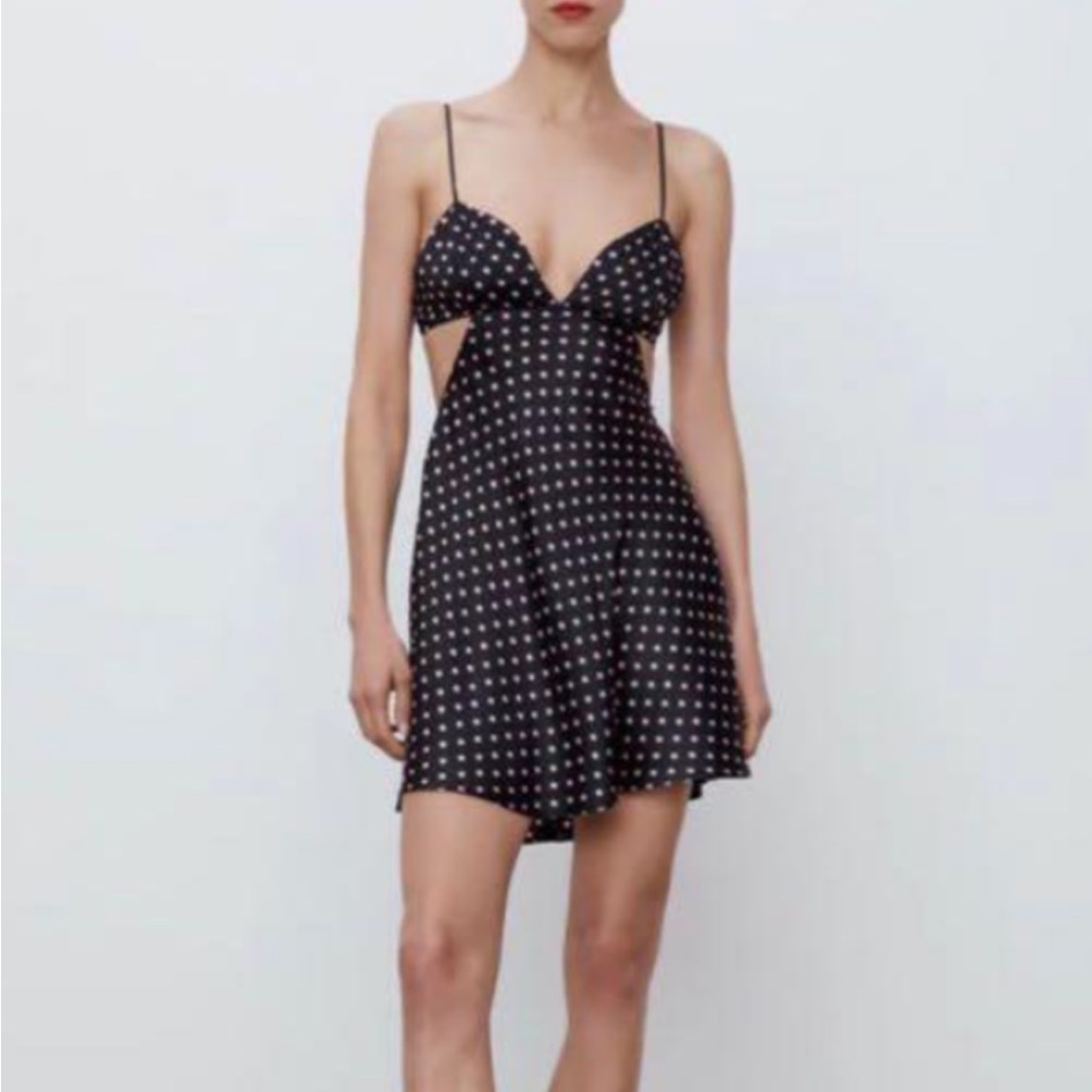 Zara Black and pink polka dot mini dress